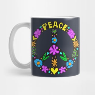 Peace Sign Hearts Flowers Mug